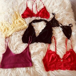 Free People Lace and Ribbed Bandeau Set - Red, Black, Yellow, Pink